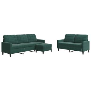 vidaXL Set de canapele cu perne, 3 piese, verde &icirc;nchis, catifea
