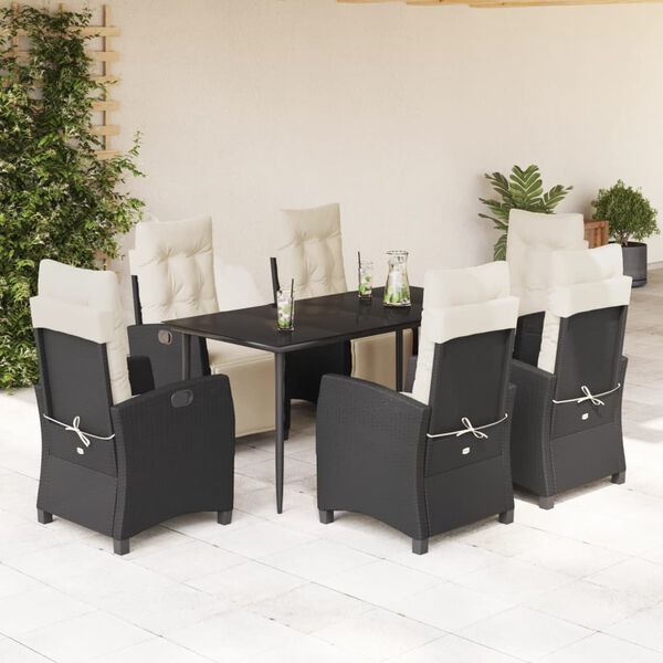 vidaXL Set mobilier de grădină cu perne, 7 piese, negru, poliratan