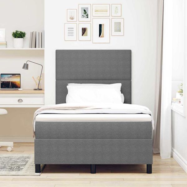 vidaXL Pat cu arc LED cu headboard Gri deschis și alb. 120 x 190 cm