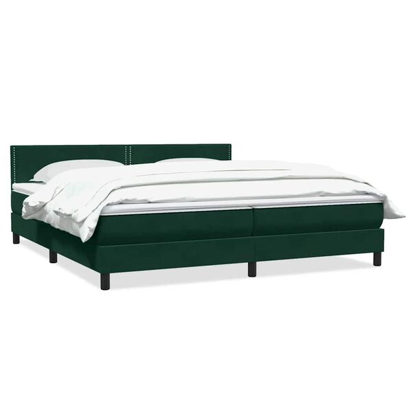 vidaXL Pat box spring cu saltea, verde &icirc;nchis, 200x210 cm, catifea