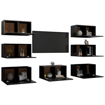 vidaXL Dulapuri TV, 7 buc., negru, 30,5x30x60 cm, lemn prelucrat