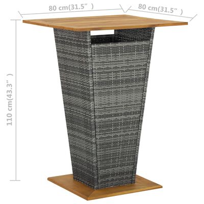vidaXL Masă de bar, gri, 80x80x110 cm, poliratan/lemn masiv acacia