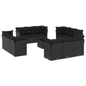 vidaXL Set mobilier de grădină cu perne, 13 piese, negru, poliratan