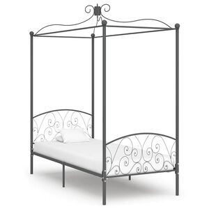 vidaXL Cadru de pat cu baldachin, gri, 90 x 200 cm, metal