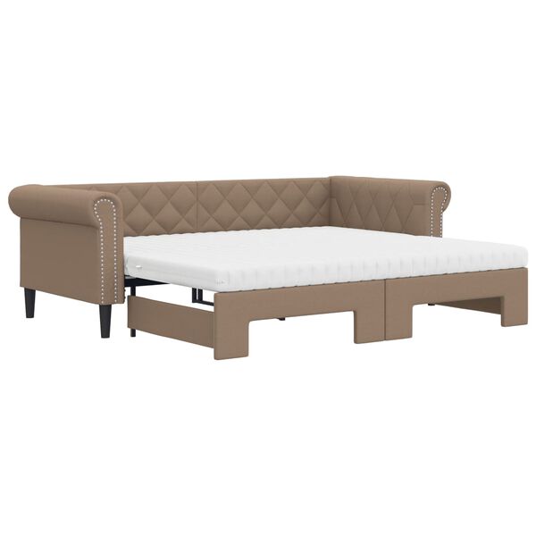 vidaXL Pat de zi cu extensie și saltele cappuccino 90x200 cm piele eco