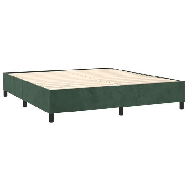 vidaXL Pat box spring cu saltea, verde &icirc;nchis, 180x200 cm, catifea