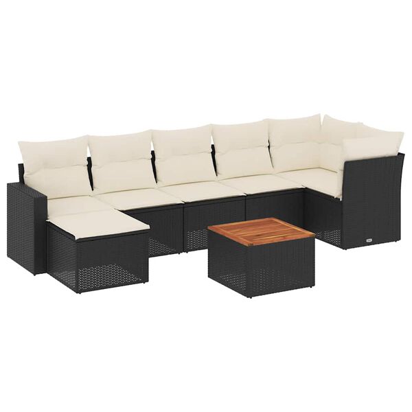 vidaXL Set mobilier de grădină cu perne, 8 piese, negru, poliratan
