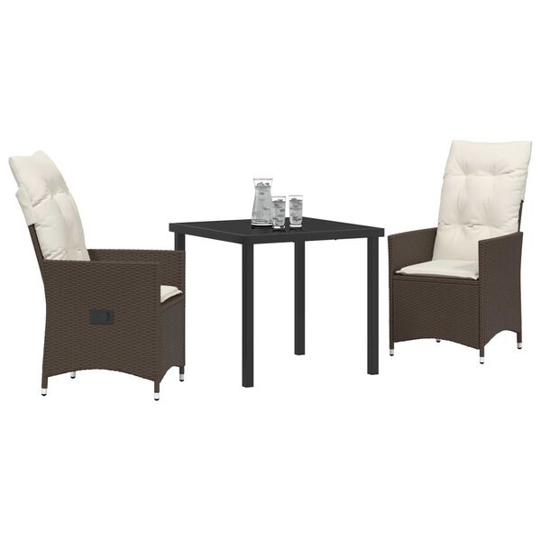 vidaXL Set de masă pentru grădină cu pernă 3 pcs Maro Rattan poli