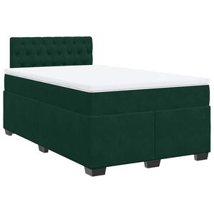 vidaXL Pat box spring cu saltea, verde &icirc;nchis, 120x190 cm, catifea