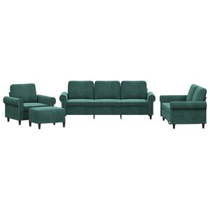 vidaXL Set de canapele cu perne, 4 piese, verde &icirc;nchis, catifea