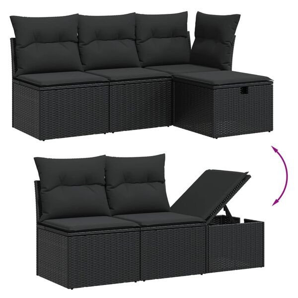 vidaXL Set mobilier de grădină cu perne, 6 piese, negru, poliratan