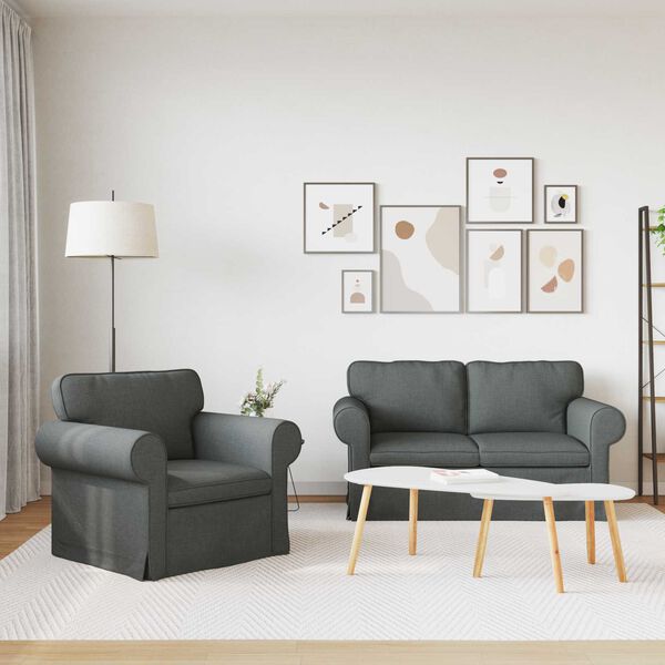 vidaXL Set de canapea 2 pcs Gri &icirc;nchis 155 x 82 x 80 cm țesătură