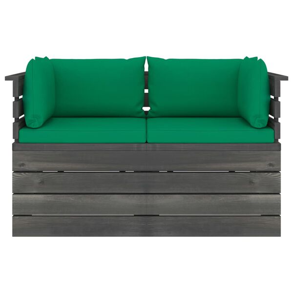 vidaXL Canapea grădină din paleți, 2 locuri, cu perne, lemn masiv pin