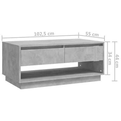 vidaXL Măsuță de cafea, gri beton, 102,5x55x44 cm, PAL