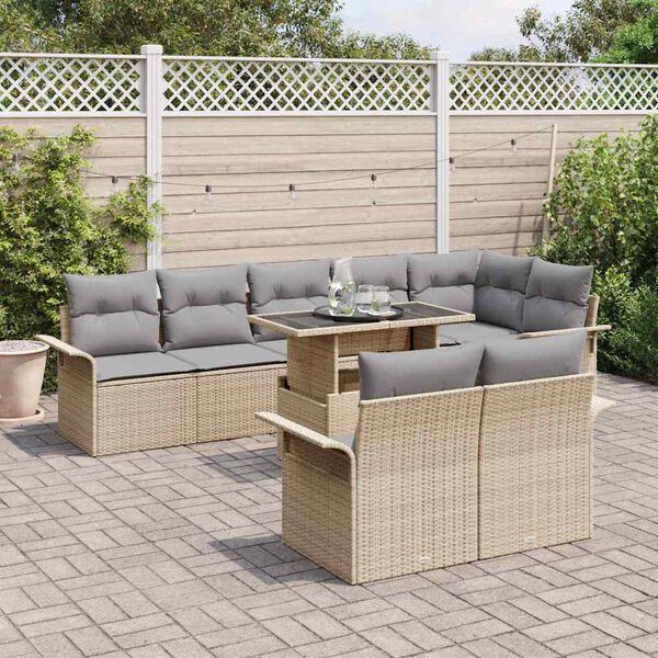 vidaXL Set de canapele pentru grădină cu pernă 9 pcs Bej Rattan poli
