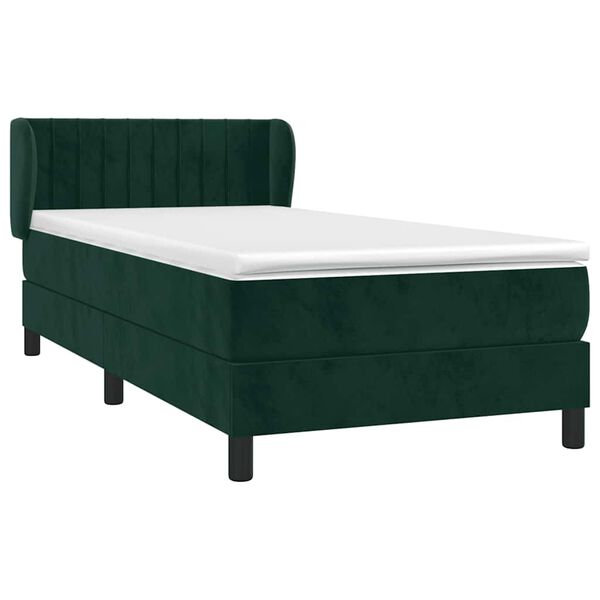 vidaXL Pat box spring cu saltea, verde &icirc;nchis, 90x190 cm, catifea