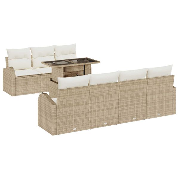 vidaXL Set de canapele pentru grădină cu pernă 8 pcs Bej Rattan poli