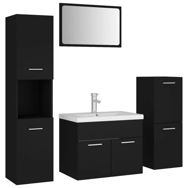 vidaXL Set mobilier de baie, negru, lemn prelucrat