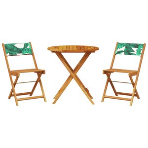 vidaXL Set mobilier bistro, 3 piese, textil model frunze/lemn masiv