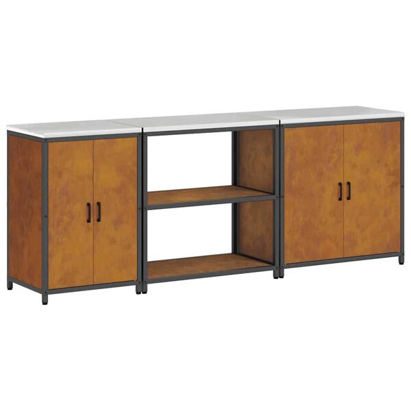 vidaXL Set de depozitare pentru bucătărie cu raft cu ușă 3 pcs Ruginit