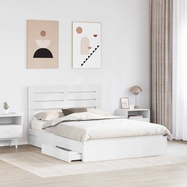 vidaXL Pat cu storage cu headboard Alb 140 x 190 cm Lemn compozit