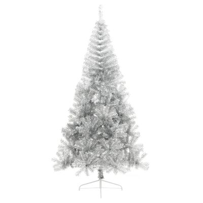 vidaXL Jumătate brad de Crăciun cu suport, argintiu, 240 cm, PET