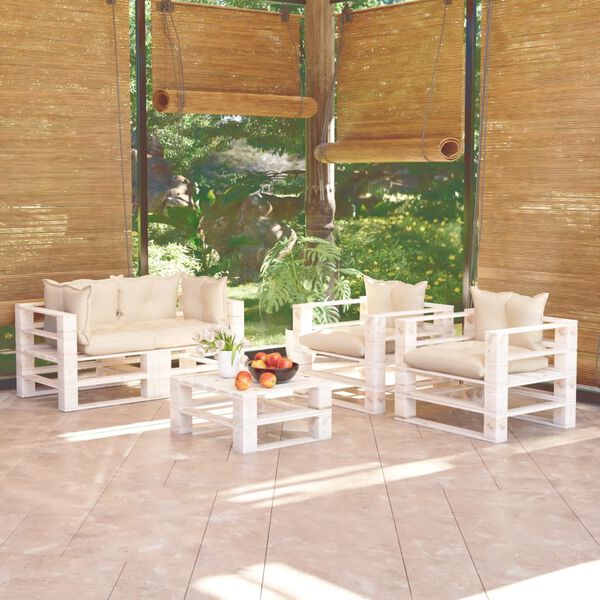 vidaXL Set mobilier de grădină paleți, 5 piese, cu perne, lemn de pin