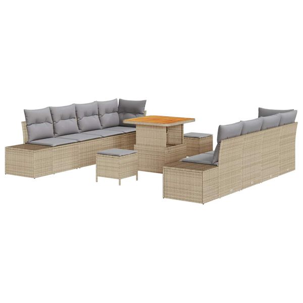 vidaXL Set de canapele pentru grădină cu pernă 11 pcs Bej Rattan poli