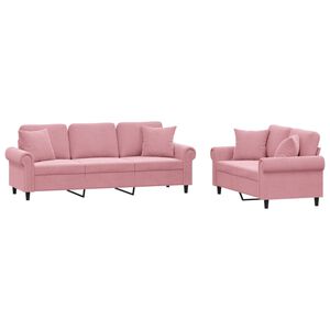 vidaXL Set canapea cu perne, 2 piese, roz, catifea