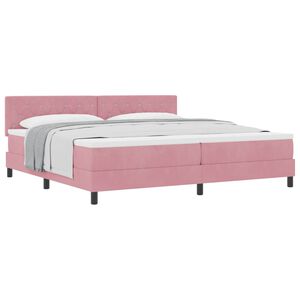 vidaXL Pat cu arcuri cu saltea cu headboard Roz 200 x 200 cm Catifea