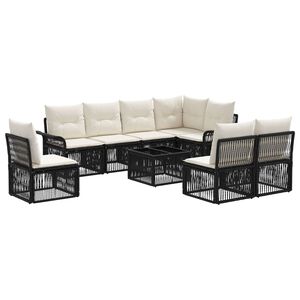 vidaXL Set de canapele pentru grădină 9 buc. Negru poliratan