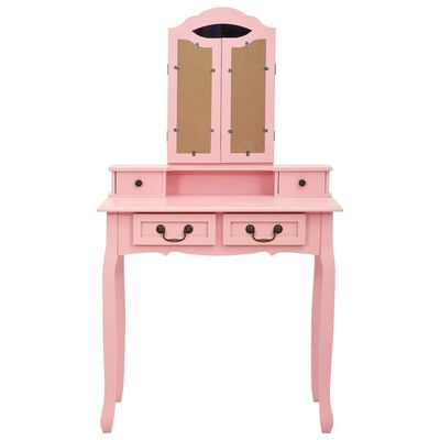 vidaXL Set masă de toaletă cu taburet roz 80x69x141 cm lemn paulownia
