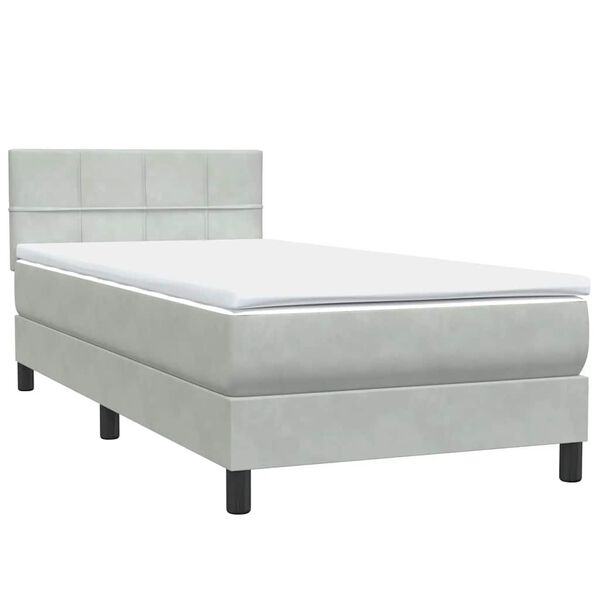 vidaXL Pat box spring cu saltea, gri deschis, 80x210 cm, catifea