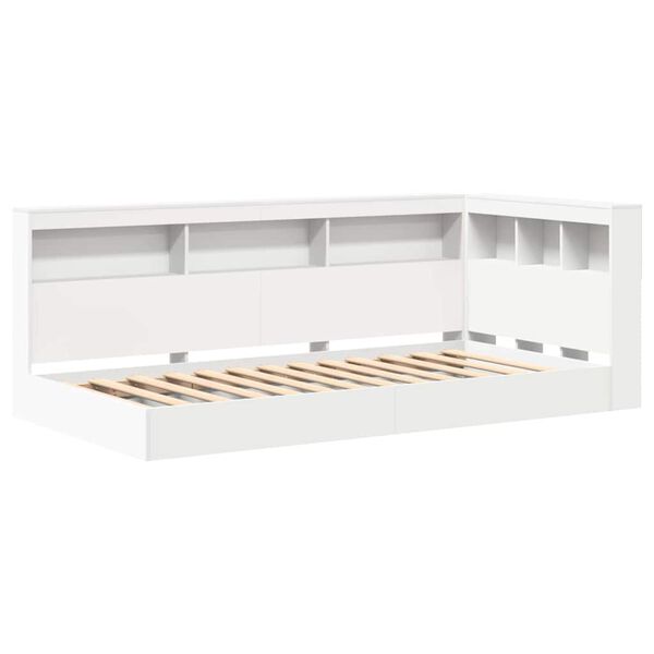 vidaXL Pat bibliotecă cu headboard Alb 100 x 200 cm Lemn compozit