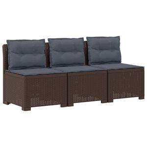 vidaXL Sofa de grădină cu 3 locuri, cu perne, aspect de rattan PP Maro