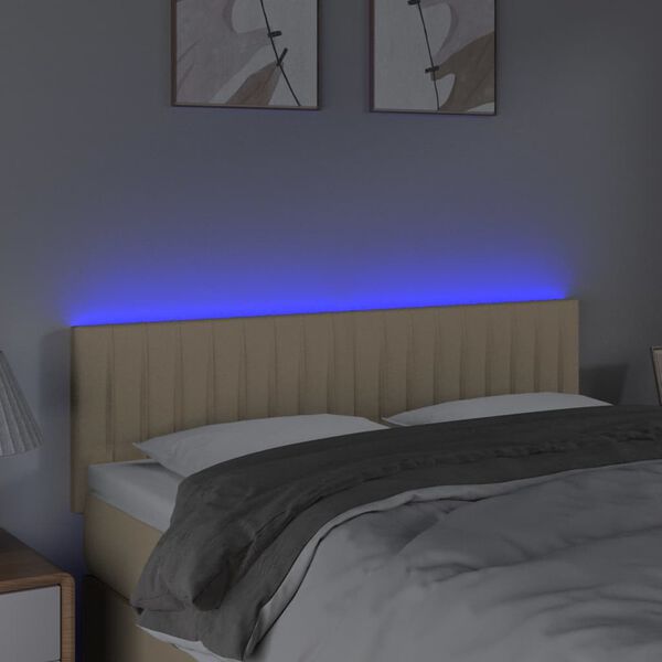 vidaXL Tăblie de pat cu LED, crem, 144x5x78/88 cm, textil