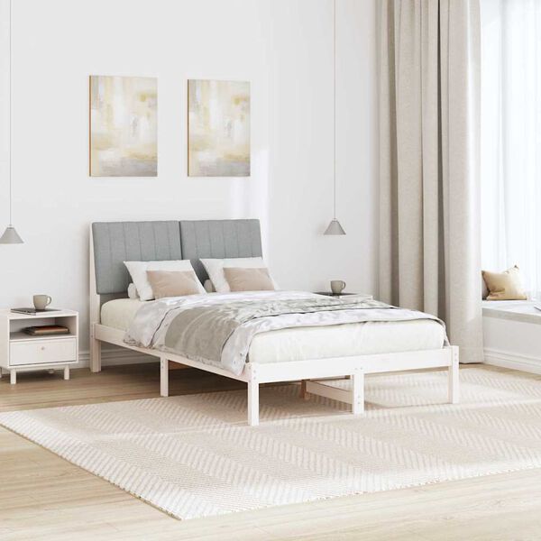 vidaXL Cadru de pat cu headboard Alb 120 x 200 cm Lemn de pin masiv