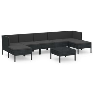 vidaXL Set mobilier de grădină cu perne, 8 piese, negru, poliratan