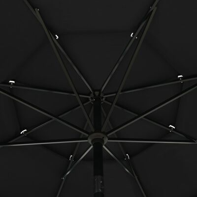 vidaXL Umbrelă de soare 3 niveluri, stâlp de aluminiu, negru, 3,5 m