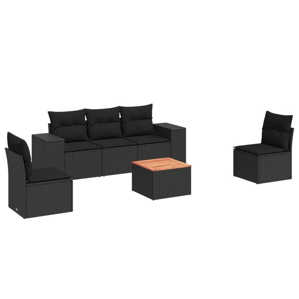 vidaXL Set mobilier de grădină cu perne, 6 piese, negru, poliratan