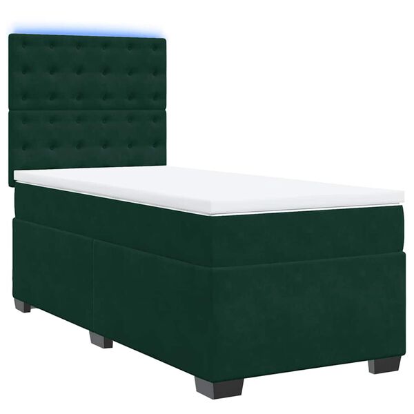 vidaXL Pat box spring cu saltea, verde &icirc;nchis, 100x200 cm, catifea