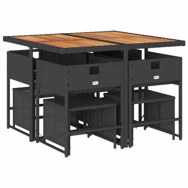 vidaXL Set mobilier de grădină cu perne, 9 piese, negru, poliratan