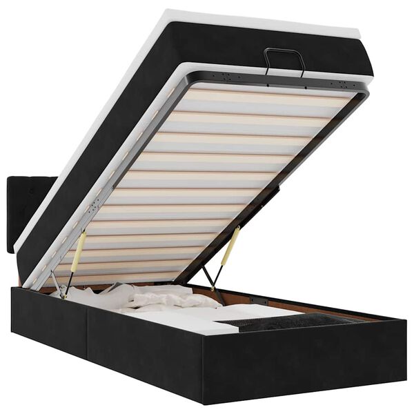 vidaXL Cadru de pat otoman cu saltea, catifea neagră 100x200cm