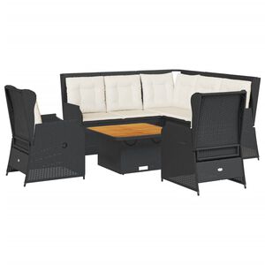 vidaXL Set mobilier de grădină cu perne, 6 piese, negru, poliratan