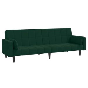 vidaXL Canapea extensibilă cu 2 locuri, 2 perne, verde &icirc;nchis catifea