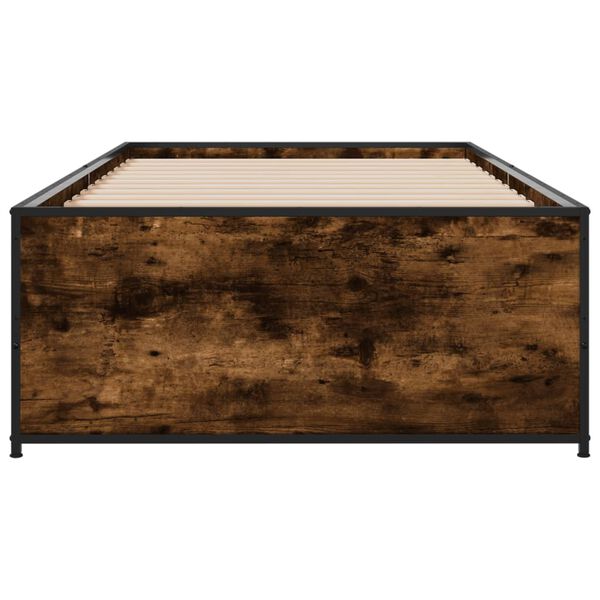 vidaXL Cadru de pat, stejar fumuriu, 90x190cm, lemn prelucrat și metal