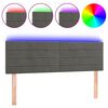 vidaXL Tăblie de pat cu LED, gri &icirc;nchis, 144x5x78/88 cm, catifea