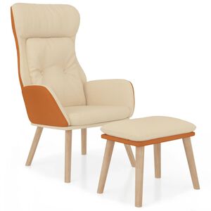 vidaXL Scaun de relaxare cu taburet, crem, piele ecologică/textil