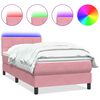 vidaXL Pat cu arcuri cu saltea și LED, roz, 100x220 cm, catifea