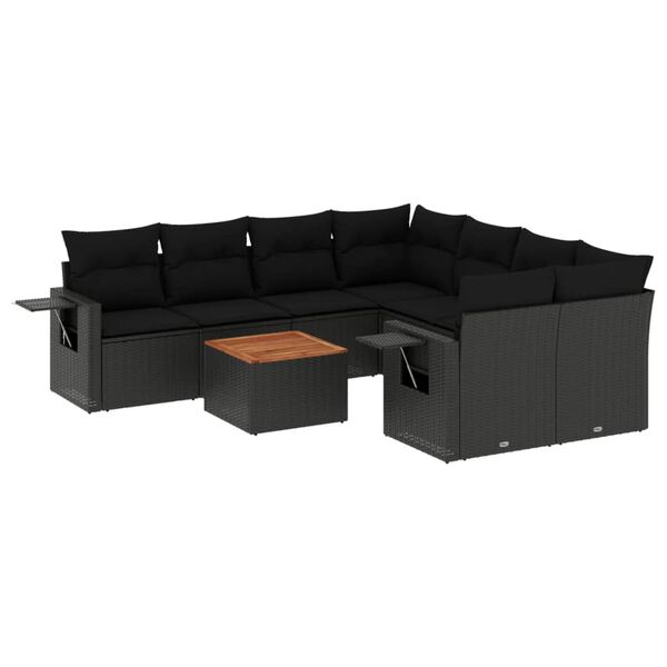 vidaXL Set mobilier de grădină cu perne, 9 piese, negru, poliratan
